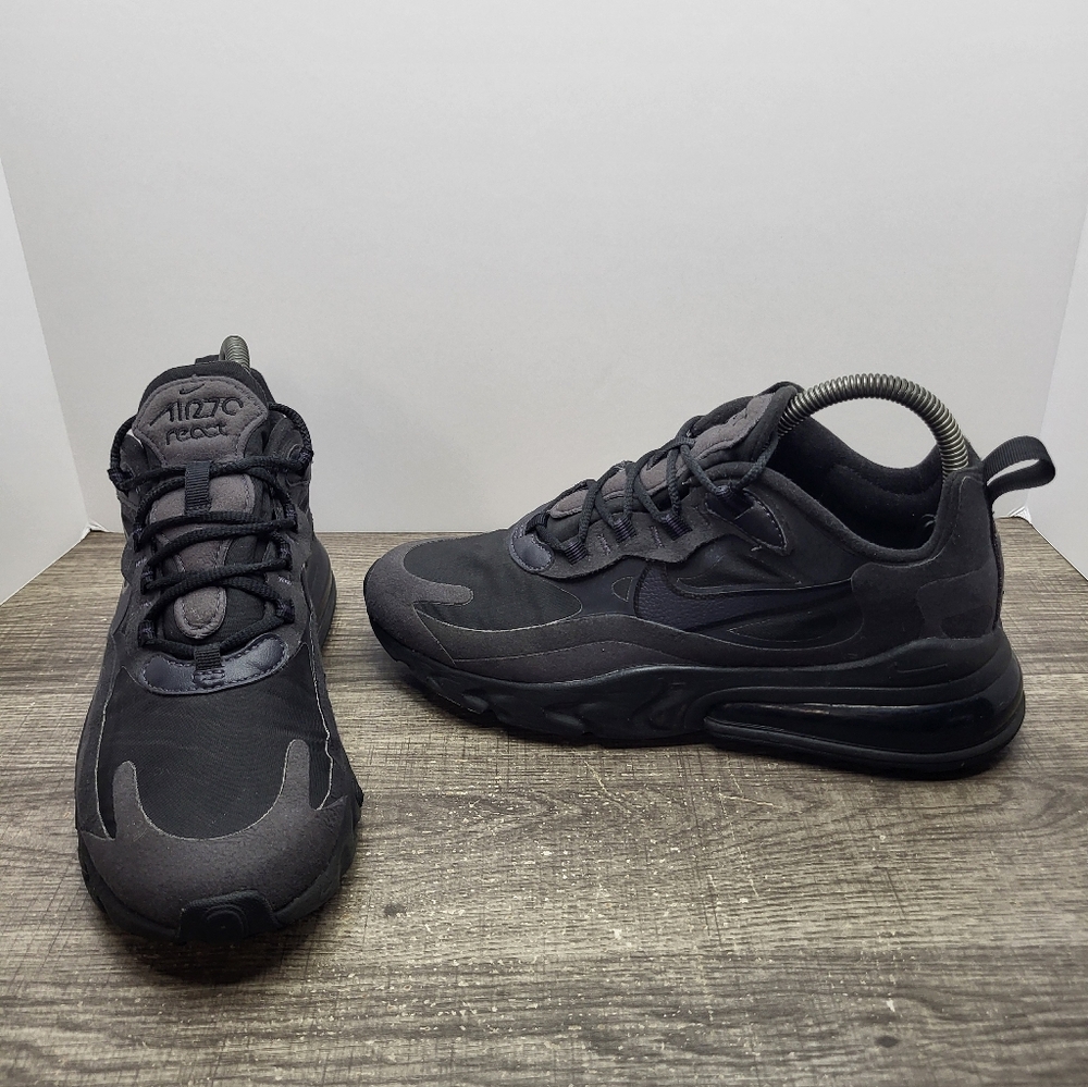 Nike Air Max 270 React Triple Black Women Size 7.5 Running Shoes AT6174-003